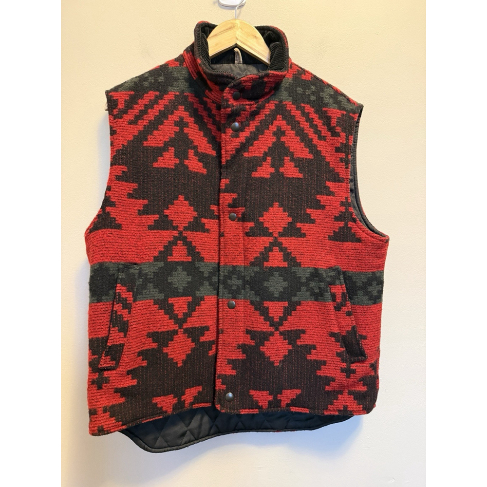 Woolrich Wool Aztec Vest Blanket‎ Red Insulated Snap Front Men’s Medium USA
